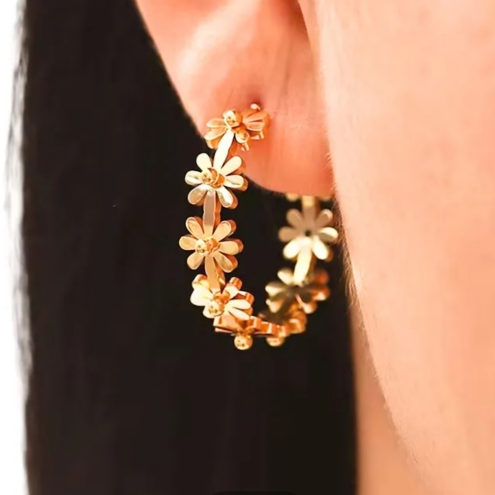 Daisy Hoop Earrings Gold Plated Titanium Steel